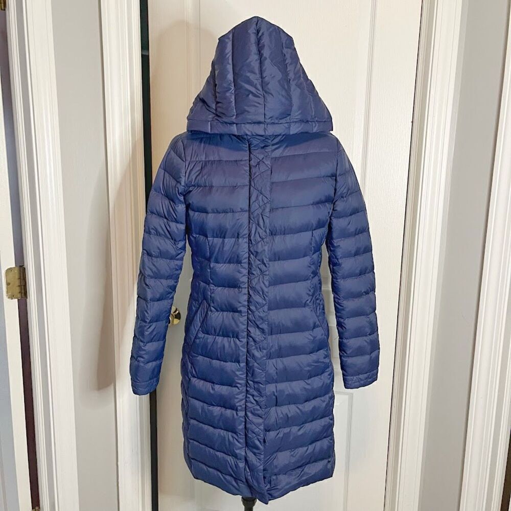 Lands' End Quilted Puffer Down Feathers Zip Button Pocket Packable Hoodie Coat